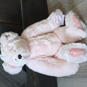 Annette Funicello Pink Plush Bear with Pearl Necklace 19"